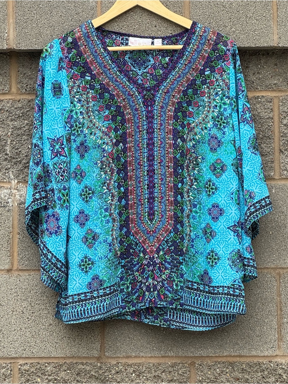 Women’s Belle by Kim Gravel Medallion Print Kimono Sleeve Boho Tunic Top Small